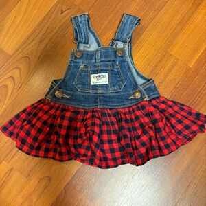 3 Month OshKosh B'gosh Red and Blue Plaid Skirted Overalls